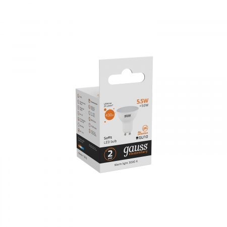 Лампа светодиодная LED 5.5 Вт 430 лм 3000К AC180-240В GU10 софит MR16 теплая  Elementary Gauss GAUSS 13616