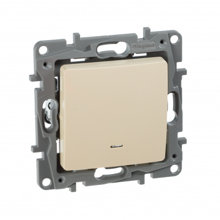 672303 Выключатель одноклавишный, с подсветкой, бежевый, безвинтовые зажимы Legrand/Daccord 