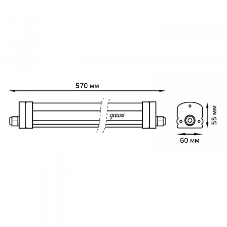 Светильник линейный ДСП 18 Вт 6500К 1720 лм 185-265В IP65 570х60х55мм Пластик матовый сквозная проводка соеденяется в линию UNIVERSAL Gauss GAUSS 843424318