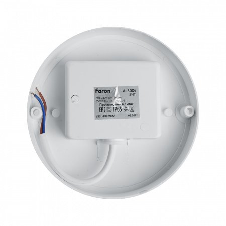 AL3006 29611 Светильник светодиодный ДБП-12w с датчиком 6500К 900Лм IP54 круглый белый FERON 