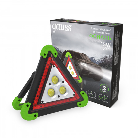 Фонарь автомобильный светодиодный LED 15 Вт 800 Лм модель GFL802 зеленый c Li-ion аккумулятором 2400 мАч Gauss GAUSS GF802