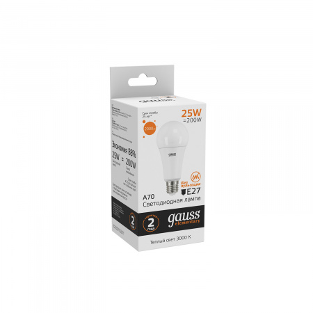 Лампа светодиодная LED 25 Вт 2000 лм 3000К AC180-240В E27 А70 (груша) теплая  Elementary Gauss GAUSS 73215