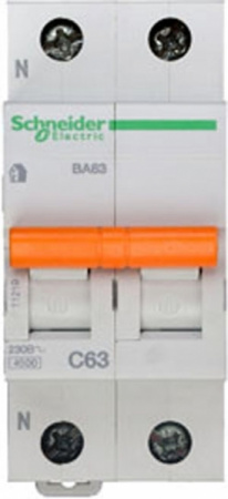 Выключатель автоматический двухполюсный 63А 1п+N С ВА63 4.5кА Schneider Electric 11219