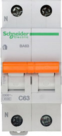 Выключатель автоматический двухполюсный 63А 1п+N С ВА63 4.5кА Schneider Electric 11219