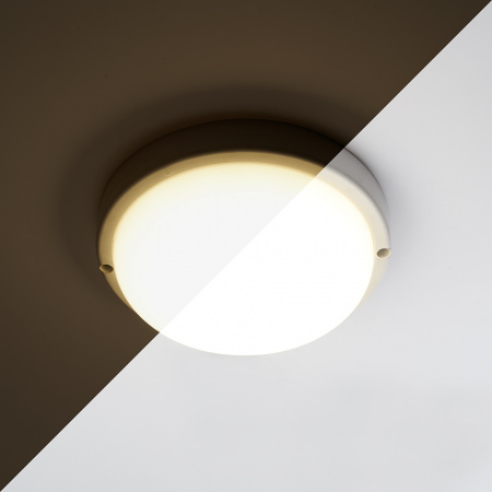 AL3018 41893 Светильник светодиодный ДБП-12w с акустическим датчиком 6500К 900Лм IP65 с дежурным режимом круглый белый FERON 