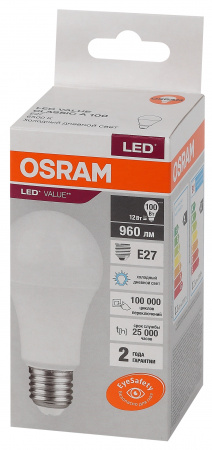 Лампа светодиодная LED 12 Вт E27 6500К 960Лм груша 220 В (замена 100Вт) OSRAM LEDVANCE 4058075579064