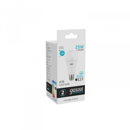 Лампа светодиодная LED 25 Вт 2100 лм 4100К AC180-240В E27 А70 (груша) нейтральный Elementary GAUSS 73225