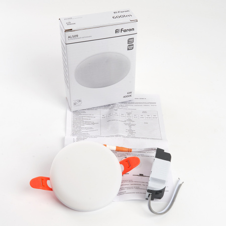 AL509 41207 Светильник светодиодный ДВО-6w 4000К 600Лм slim белый с регулируемым монтажным диаметром (до 70мм) FERON 