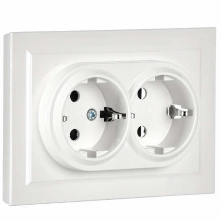 BRITE Розетка двойная с заземлением без защитных шторок 16А в сборе РС12-3-БрБ белый IEK BR-R21-16-K01-F