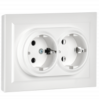BRITE Розетка двойная с заземлением без защитных шторок 16А в сборе РС12-3-БрБ белый IEK BR-R21-16-K01-F