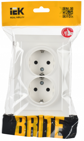 BRITE Розетка двойная с заземлением без защитных шторок 16А в сборе РС12-3-БрБ белый IEK BR-R21-16-K01-F