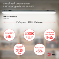 Светильник светодиодный линейный IP65 36Вт 3420Лм 4000К 1200мм мат SPP-201-0-40K-036 ЭРА Б0047174