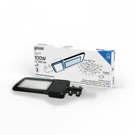 "Светильник Уличный Gauss LED Qplus IP65 455*180*49 100W 12000lm 5000K 120-260V КСС ""Ш"" 1/4" GAUSS 629535300