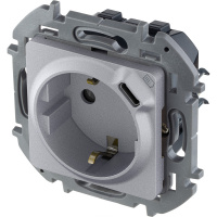 Розетка 2К+З немецкий стандарт 16А 250В со встроенным зарядным устройством USB C 1.5А 5В INSPIRIA алюминий Legrand/Daccord 673772