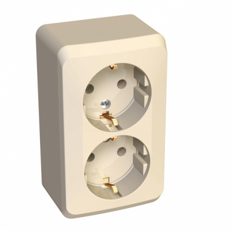 ЭТЮД Розетка двойная наружная с заземлением без шторок бежевая Systeme Electric PA16-007K