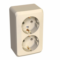 ЭТЮД Розетка двойная наружная с заземлением без шторок бежевая Systeme Electric PA16-007K