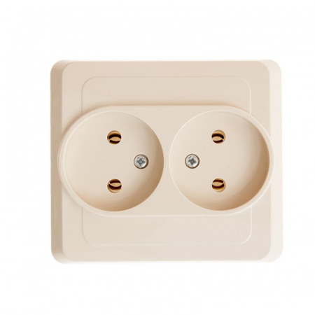 ЭТЮД Розетка двойная скрытая без заземления без шторок бежевая Systeme Electric PC16-005K