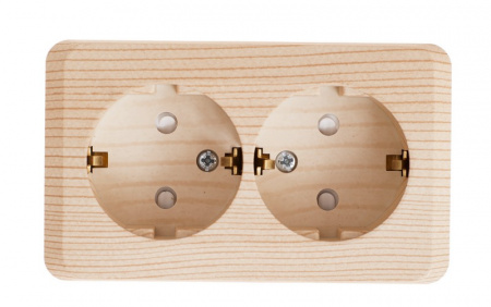 ЭТЮД Розетка двойная наружная с заземлением со шторками Сосна Systeme Electric PA16-008D