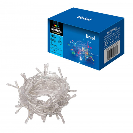 Гирлянда светодиодная с контроллером 5м 50 светодиодов Разноцветный свет Провод прозрачный ULD-S0500-050/DTA MULTI IP20 Uniel UL-00005250