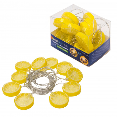 UL-00003391 Гирлянда светодиодная на батарейках 2AA (не в/к) Лимон 4м 10 светодиодов Теплый Провод прозрачный ULD-S0400-010/STB/2AA WARM WHITE IP20 LEMON Uniel 