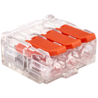 Клемма соединительная  3-контактная (6шт) Elеctrodeel. Диапазон сечений 0.5-6.0 мм2. Номинальный ток/напряжение: 41А/450В. Упаковка: блистер. Electrodeel ED 230-613-b6