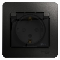 GLOSSA Розетка с заземлением со шторками с крышкой IP44 антрацит в сборе Systeme Electric GSL000748