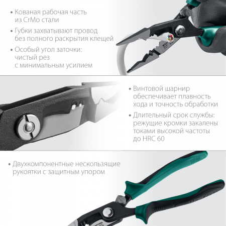 Клещи многофункциональные KM-20 4в1: резка д.15мм, зачистка 0.75–2.5мм2 KRAFTOOL 23336-20