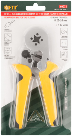 Пресс-клещи для обжима втулочных наконечников 0.25-10 мм, прорезиненные ручки 175 мм FIT 60072
