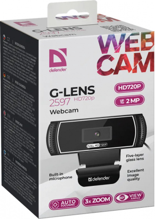 Веб-камера G-lens 2597 HD720p 2 МП, автофокус, автослежение Defender 63197