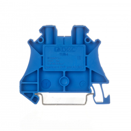 Клемма проходная , винтовой зажим, 2 точки подключения, 4 кв.мм, синяя DKC TUR-4-BU