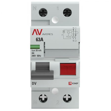 Устройство защитного отключения DV 2P 63А/30мА (А) AVERES EKF rccb-2-63-30-a-av