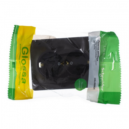 GLOSSA Розетка двойная с заземлением шоколад в сборе Systeme Electric GSL000824