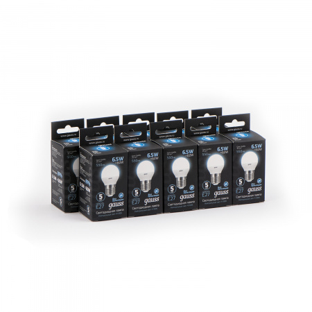 Лампа светодиодная LED 6.5 Вт 550 лм 4100К AC150-265В E27 шар P45 нейтральный  Black Gauss GAUSS 105102207