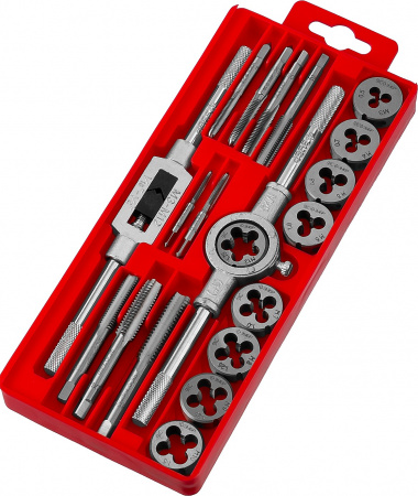 Набор метчиков и плашек в пластиковом боксе, сталь 9ХС 20 предметов ЗУБР 2810-H20_z01