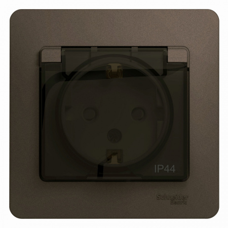 GLOSSA Розетка с заземлением со шторками с крышкой IP44 шоколад в сборе Systeme Electric GSL000848