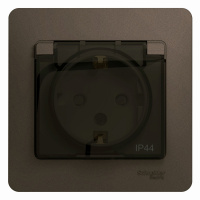 GLOSSA Розетка с заземлением со шторками с крышкой IP44 шоколад в сборе Systeme Electric GSL000848