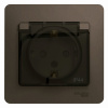 GLOSSA Розетка с заземлением со шторками с крышкой IP44 шоколад в сборе Systeme Electric GSL000848