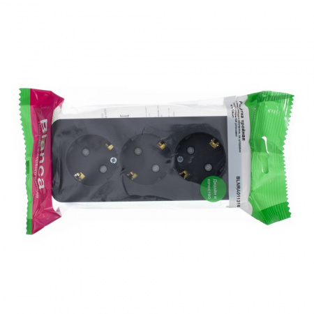 Розетка BLANCA наружная трехпостовая, с заземлением, со шторками, с изолирующей пластиной, 16А, 250В, антрацит Systeme Electric BLNRA011316