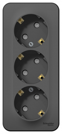 Розетка BLANCA наружная трехпостовая, с заземлением, со шторками, с изолирующей пластиной, 16А, 250В, антрацит Systeme Electric BLNRA011316