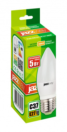 2855312A Лампа светодиодная LED 5вт E27 400Лм теплый матовая свеча 230V/50Hz ECO JazzWay 