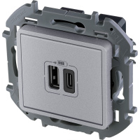 Зарядное устройство с двумя USB разьемами A C 240В/5В 3000мА INSPIRIA алюминий Legrand/Daccord 673762