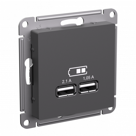 ATLASDESIGN USB РОЗЕТКА A+A, 5В/2.1 А, 2х5В/1.05 А, механизм, БАЗАЛЬТ Systeme Electric ATN001433