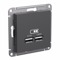 ATLASDESIGN USB РОЗЕТКА A+A, 5В/2.1 А, 2х5В/1.05 А, механизм, БАЗАЛЬТ Systeme Electric ATN001433