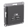 ATLASDESIGN USB РОЗЕТКА A+A, 5В/2.1 А, 2х5В/1.05 А, механизм, БАЗАЛЬТ Systeme Electric ATN001433