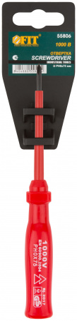55806 Отвертка изолированная 1000 В, CrV сталь, пластиковая ручка РН0 х 75 мм FIT 