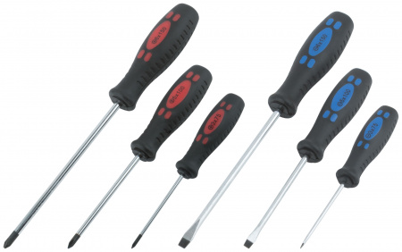 56018 Отвертки ''Стандарт'', CrV сталь, магнитный наконечник, двухцветная прорезиненная ручка, набор 6 шт КУРС 