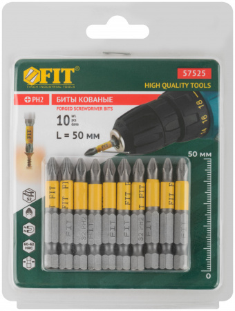 Биты кованые сталь S2 односторонние 50 мм PH2 Профи 10 шт блистер FIT 57525