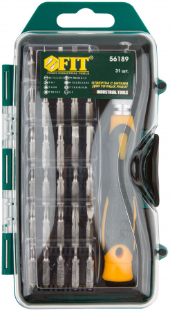 56189 Отвертка с битами для точных работ, 30 CrV бит, в пластиковом футляре FIT 