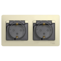 Розетка GLOSSA двойная с заземлением со шторками в сборе IP44 бежевый Systeme Electric GSL000247