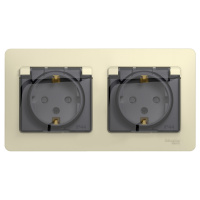 Розетка GLOSSA двойная с заземлением со шторками в сборе IP44 бежевый Systeme Electric GSL000247